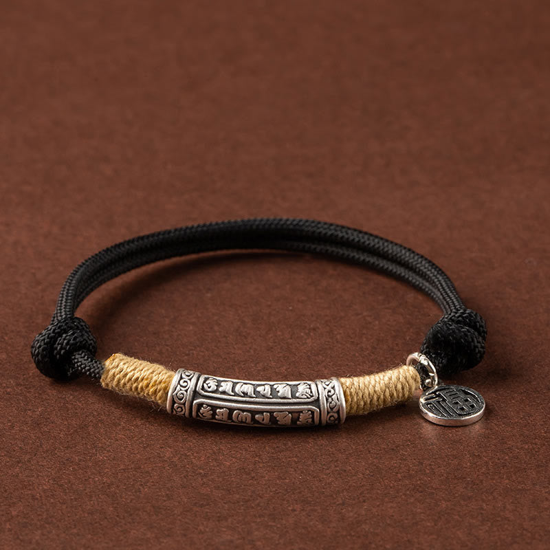 Fortune Jewel 999 Sterling Silver Tibet Handmade Om Mani Padme Hum Fu Character TopRank Character Luck Braided Bracelet
