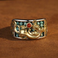 Fortune Jewel 925 Sterling Silver Turquoise Red Agate PiXiu Abacus Protection Ring