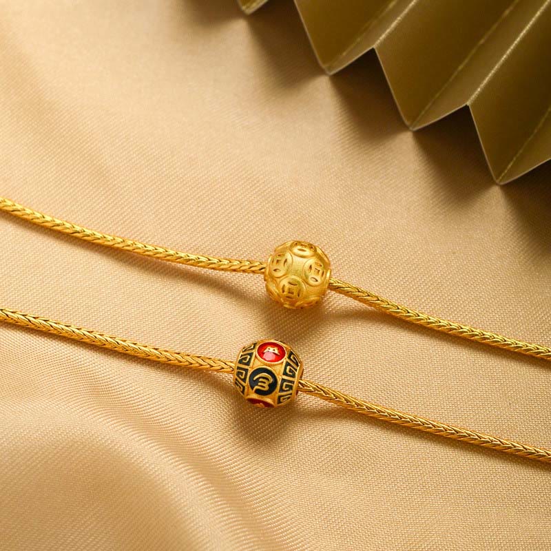 Fortune Jewel Tibetan 18K Gold Om Mani Padme Hum Lucky Koi Fish Fu Character Ingot Copper Coin Peace Bracelet