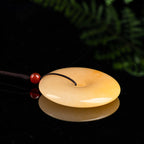 Fortune Jewel Round Golden Silk Jade Peace Buckle Wealth Pendant Necklace