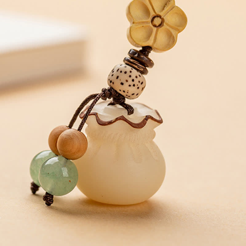 Fortune Jewel Natural Bodhi Seed Money Bag Flower Blessing Prosperity Keychain