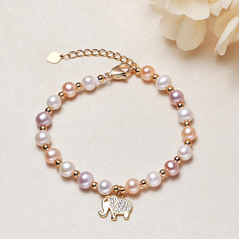 Fortune Jewel 18K Gold Plated Pearl Elephant Zircon Charm Sincerity Bracelet
