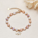 Fortune Jewel 18K Gold Plated Pearl Elephant Zircon Charm Sincerity Bracelet