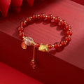 Fortune Jewel Year of the Dragon Dumpling Natural Red Agate Garnet Hetian Jade Fu Character Luck Success Bracelet