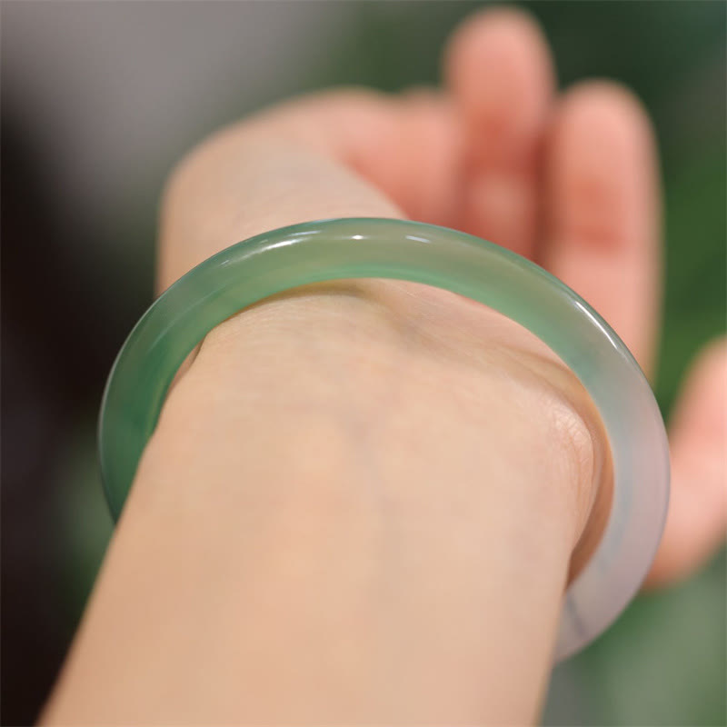Fortune Jewel Natural White And Green Chalcedony Agate Positive Cuff Bracelet Bangle