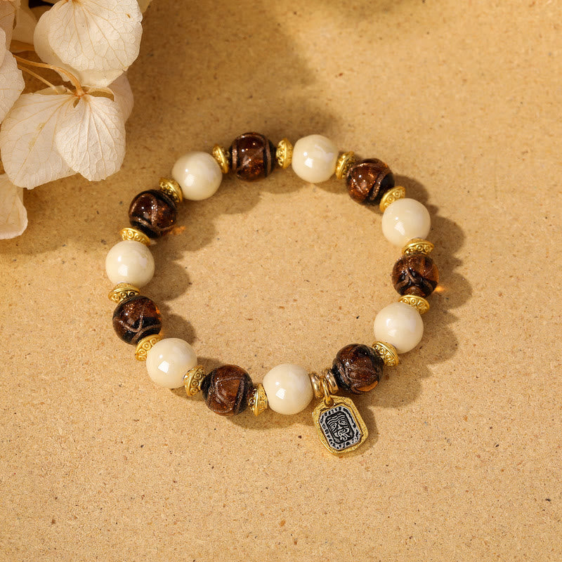Fortune Jewel Tibetan Zakiram Goddess of Wealth Charm Liuli Glass Incense Ash Porcelain Bead Protection Bracelet