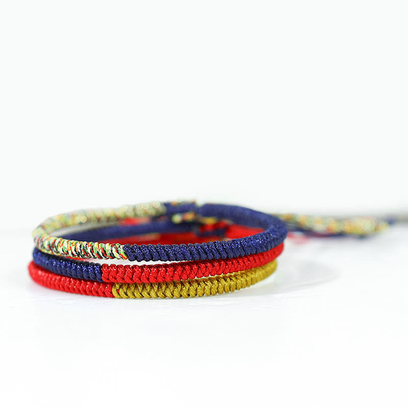 Fortune Jewel Tibet Handmade Multicolor King Kong Knot Faith Protection Braided Two-Color String Bracelet