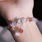 Fortune Jewel Natural Cat's Eye Moonstone Strawberry Quartz PiXiu Support Bracelet