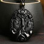 Fortune Jewel Black Obsidian Koi Fish Bead Rope Fulfilment Strength Necklace Pendant - Fortune Jewel