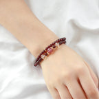 Fortune Jewel 14K Gold Plated Natural Garnet Strawberry Quartz Stability Double Wrap Bracelet