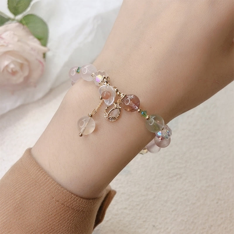 Fortune Jewel Strawberry Quartz Rutilated Quartz Fluorite Flower Healing Bracelet