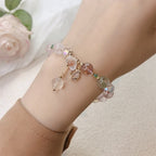Fortune Jewel Strawberry Quartz Rutilated Quartz Fluorite Flower Healing Bracelet