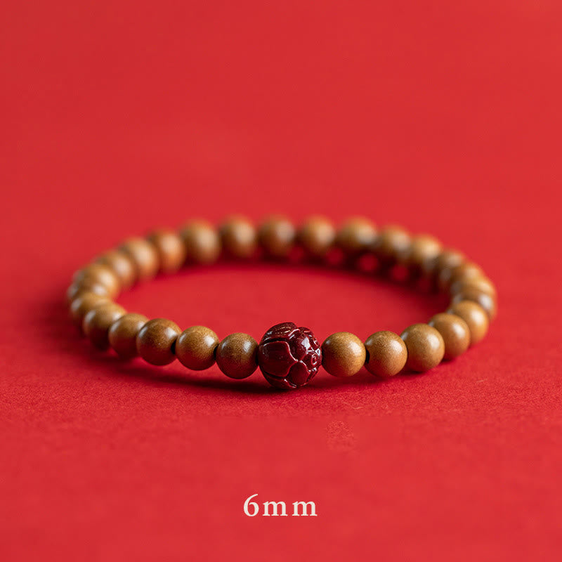 Fortune Jewel Peach Wood Lotus Cinnabar Luck Wealth Bracelet