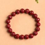Fortune Jewel Natural Cinnabar Om Mani Padme Hum Fret Pattern Lotus Blessing Bracelet