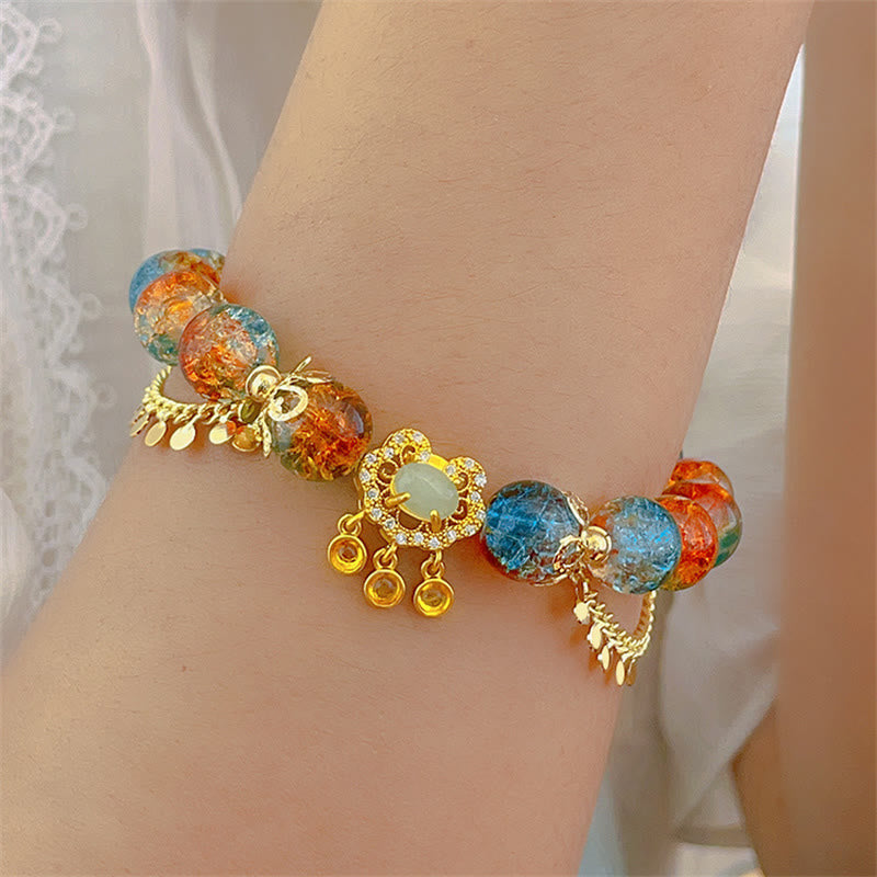 Fortune Jewel Colorful Liuli Glass Bead Chinese Lock Charm Fortune Bracelet