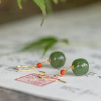 Fortune Jewel 925 Sterling Silver Plated 14k Gold Hetian Jade Red Agate Luck Drop Dangle Earrings