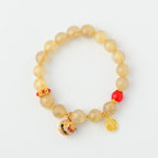 Fortune Jewel Natural Golden Rutilated Quartz Fu Character Charm Bell Wealth Bracelet