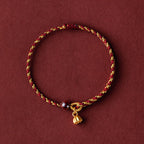 Fortune Jewel Handcrafted Red Gold Rope Lotus Peace And Joy Charm Braid Bracelet