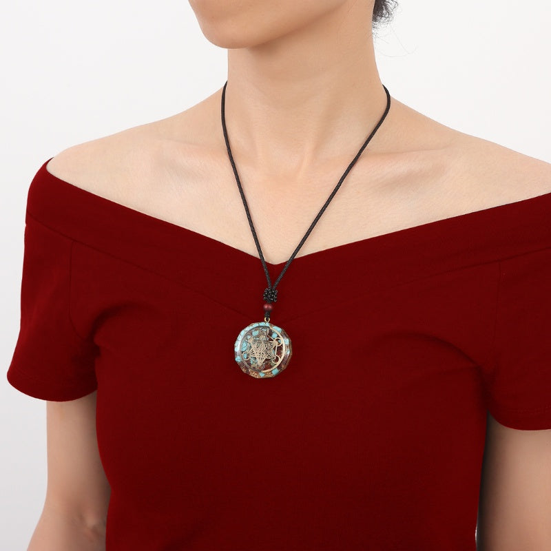 Buddha & Karma Archangel Metatron Orgonite Pendant - Turquoise Necklace