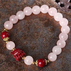 Fortune Jewel Natural Pink Crystal Cinnabar Nine Tailed Fox Love Bracelet