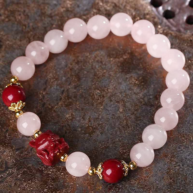 Fortune Jewel Natural Pink Crystal Cinnabar Nine Tailed Fox Love Bracelet