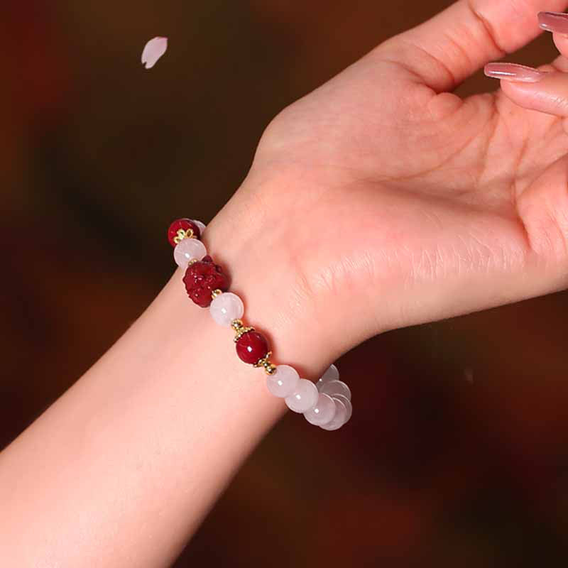 Fortune Jewel Natural Pink Crystal Cinnabar Nine Tailed Fox Love Bracelet