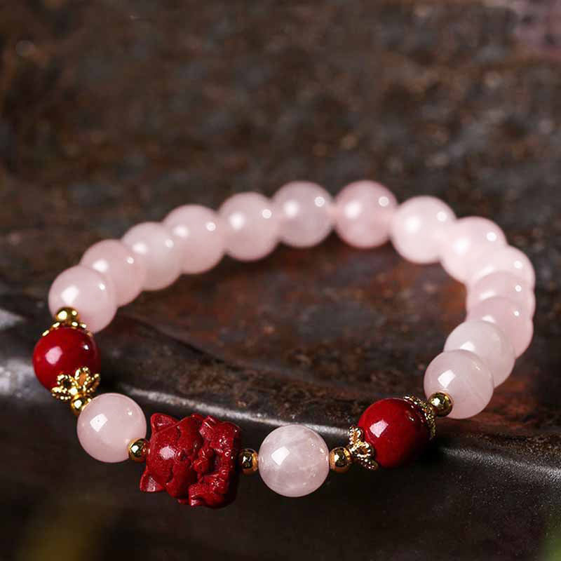 Fortune Jewel Natural Pink Crystal Cinnabar Nine Tailed Fox Love Bracelet