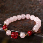 Fortune Jewel Natural Pink Crystal Cinnabar Nine Tailed Fox Love Bracelet