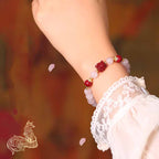 Fortune Jewel Natural Pink Crystal Cinnabar Nine Tailed Fox Love Bracelet