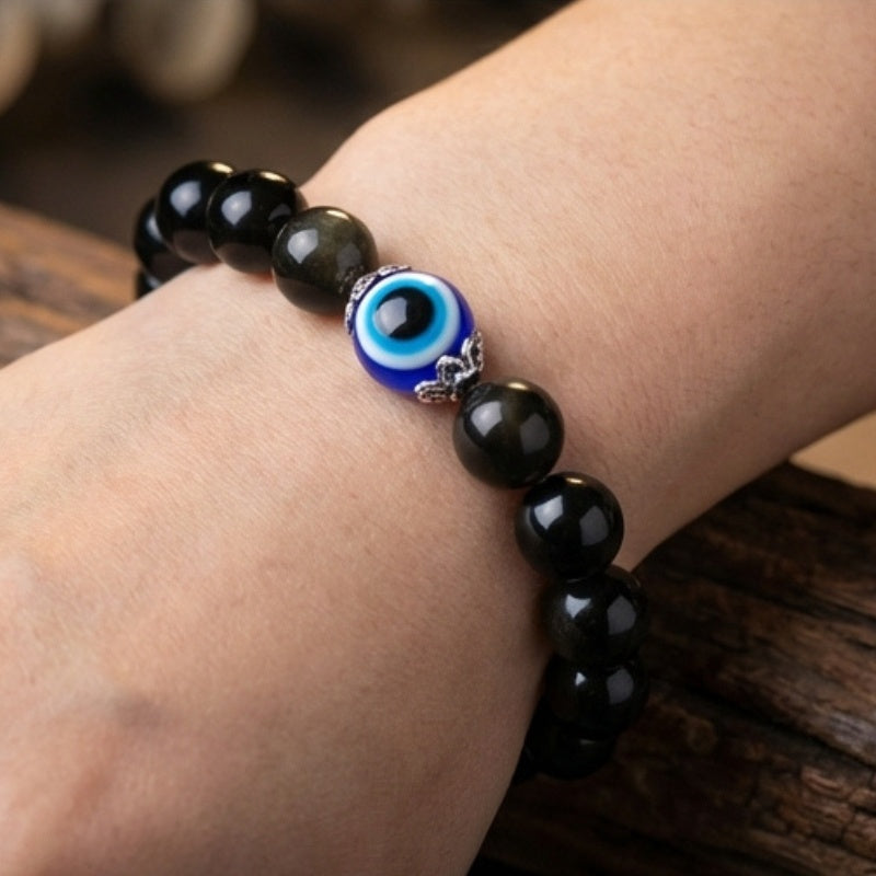 Buddha & Karma Black Obsidian Evil Eye Bracelet - Dual Protection