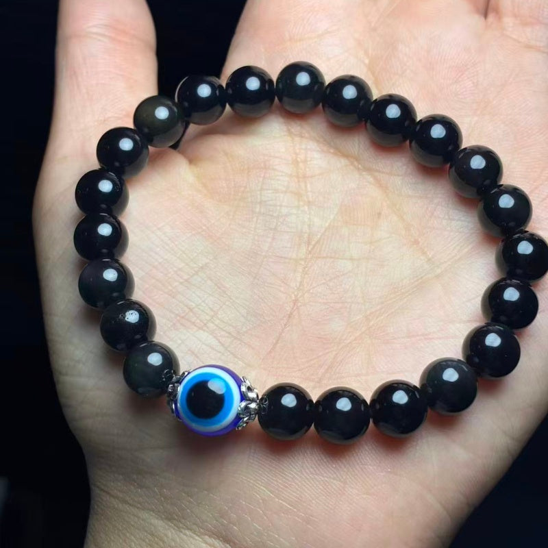 Buddha & Karma Black Obsidian Evil Eye Bracelet - Dual Protection