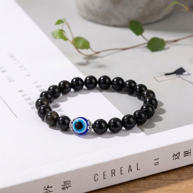 Buddha & Karma Black Obsidian Evil Eye Bracelet - Dual Protection