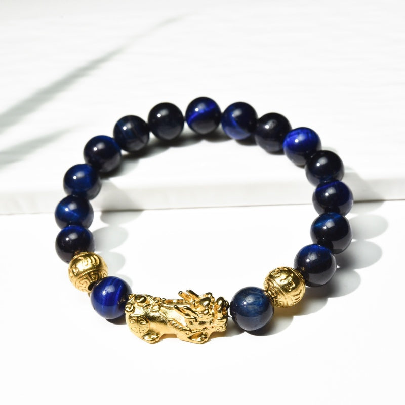 Buddha & Karma Blue Tiger Eye Pixiu Bracelet - Wealth & Confidence