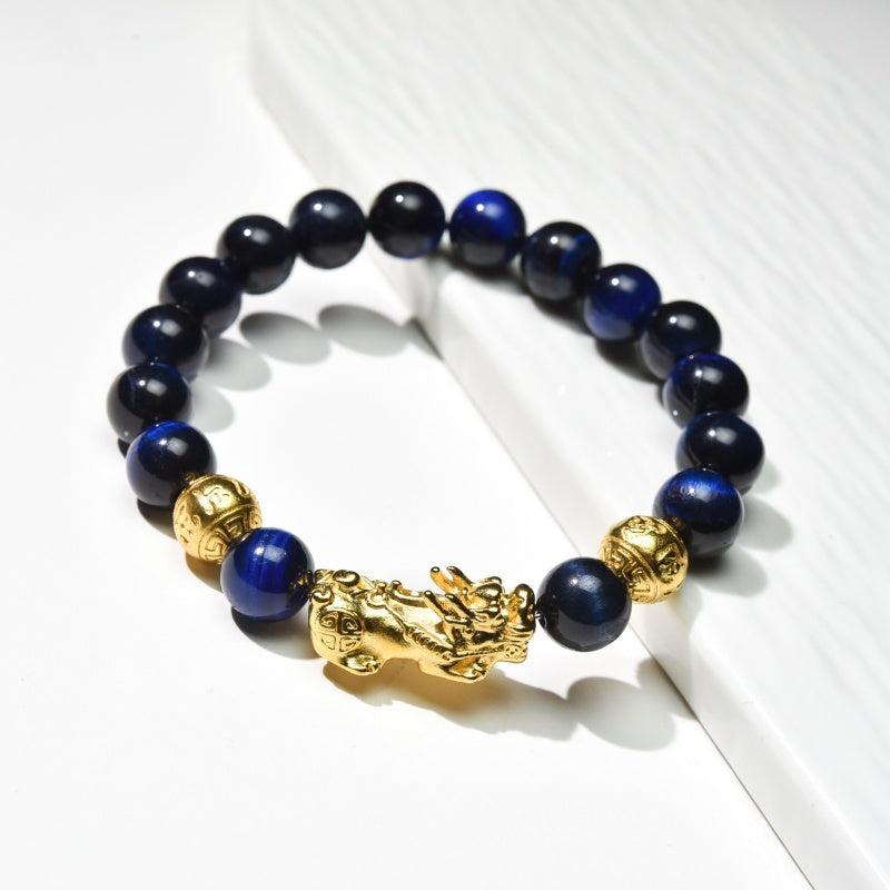 Buddha & Karma Blue Tiger Eye Pixiu Bracelet - Wealth & Confidence