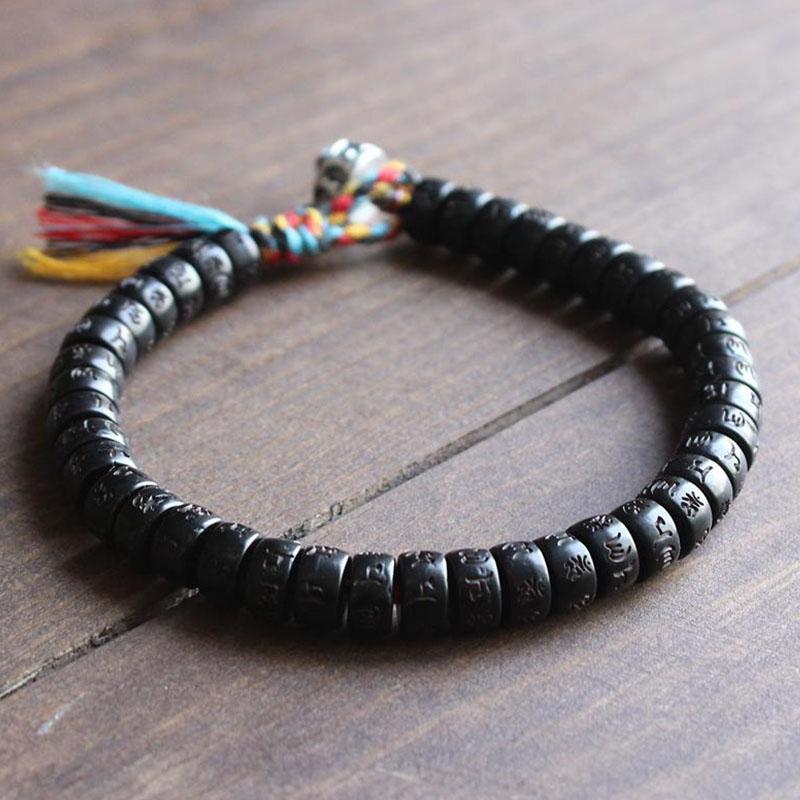 Buddha & Karma Coconut Shell Beads Bracelet with Engraved Mantra