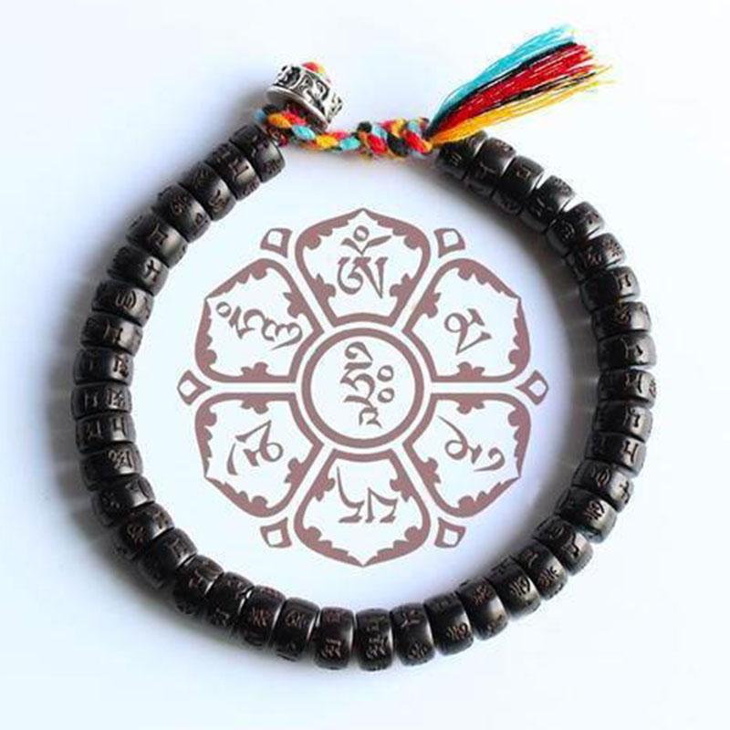 Buddha & Karma Coconut Shell Beads Bracelet with Engraved Mantra