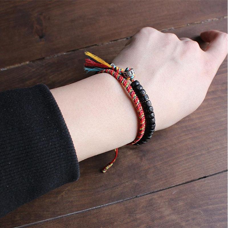 Buddha & Karma Coconut Shell Beads Bracelet with Engraved Mantra