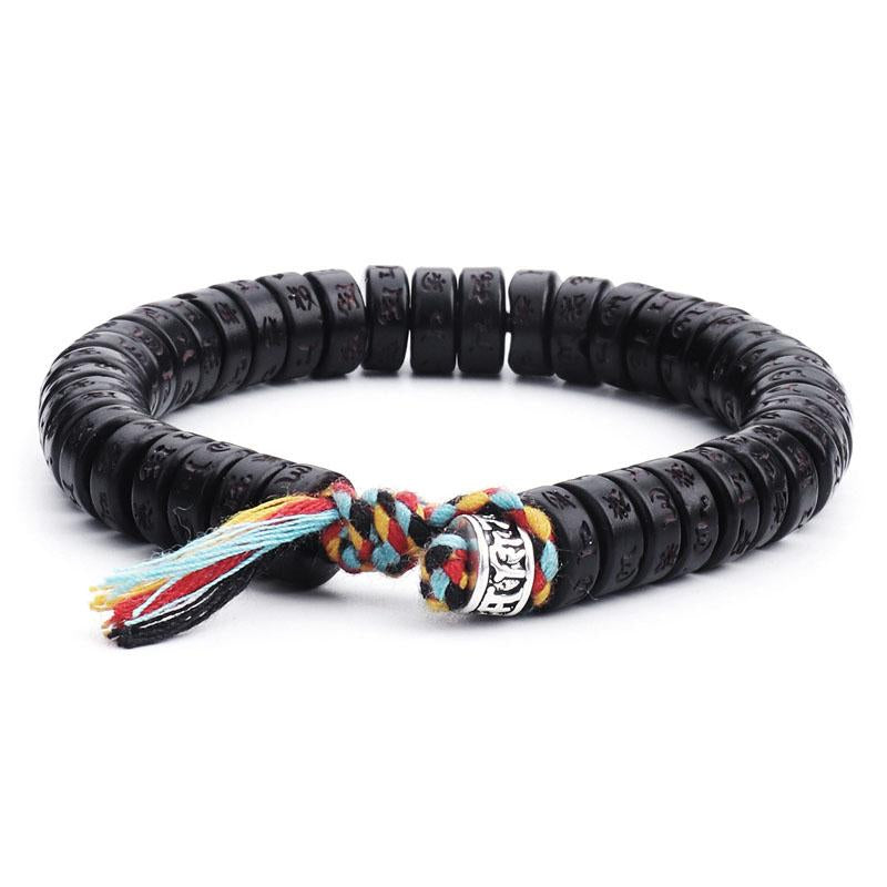 Buddha & Karma Coconut Shell Beads Bracelet with Engraved Mantra