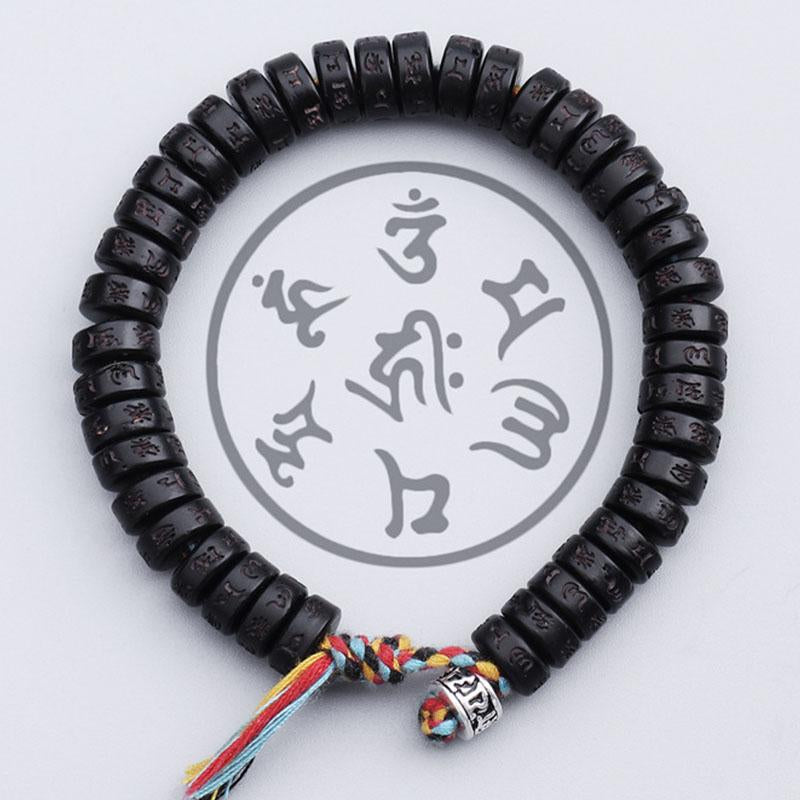 Buddha & Karma Coconut Shell Beads Bracelet with Engraved Mantra