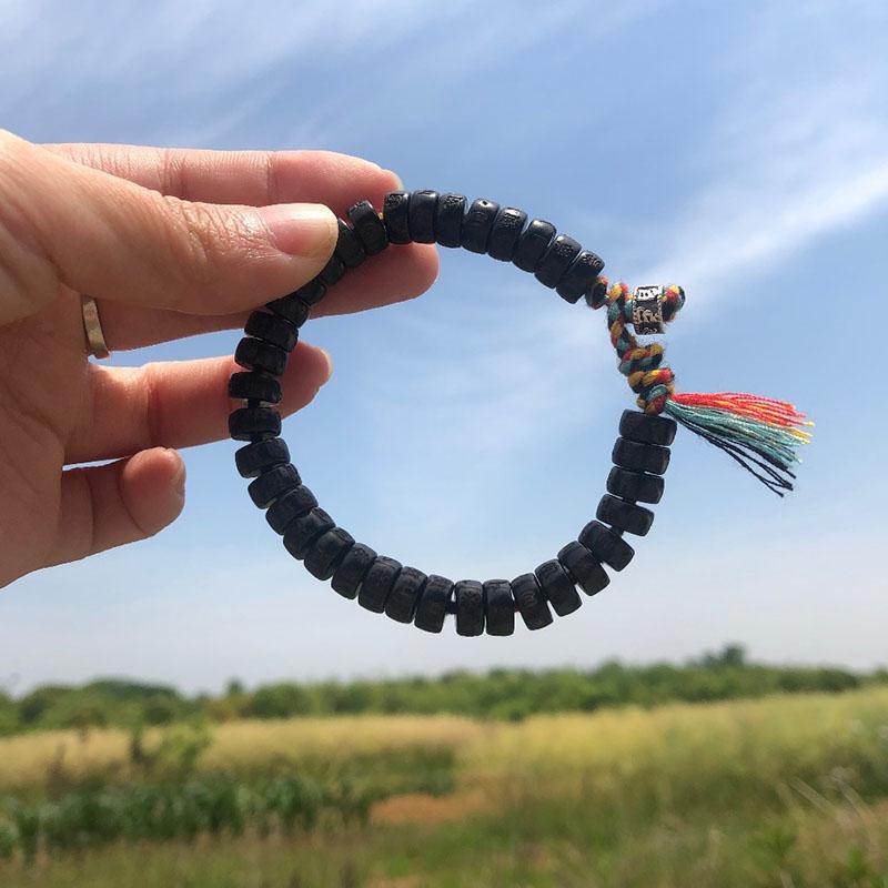 Buddha & Karma Coconut Shell Beads Bracelet with Engraved Mantra
