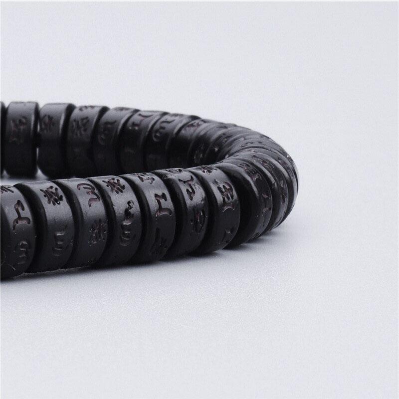 Buddha & Karma Coconut Shell Beads Bracelet with Engraved Mantra