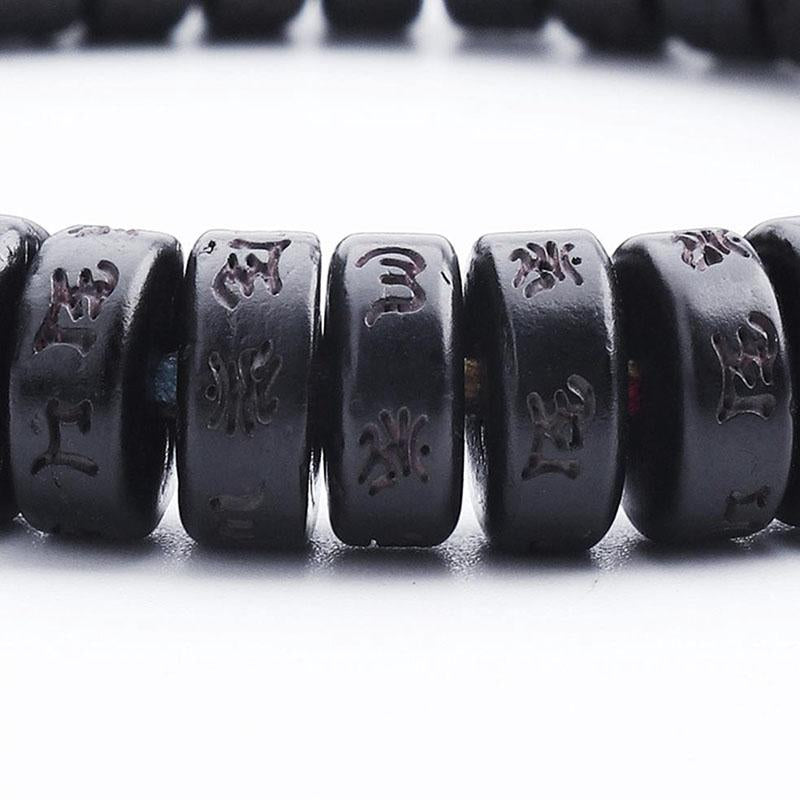 Buddha & Karma Coconut Shell Beads Bracelet with Engraved Mantra