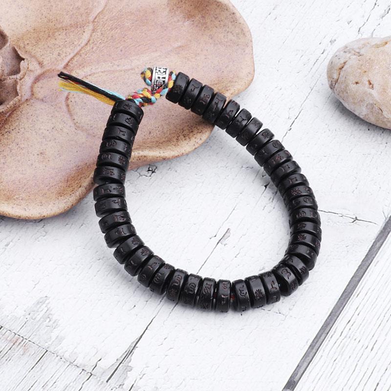 Buddha & Karma Coconut Shell Beads Bracelet with Engraved Mantra
