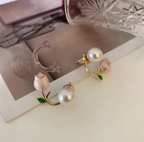 Pink Tulip Pearl Stud Earrings