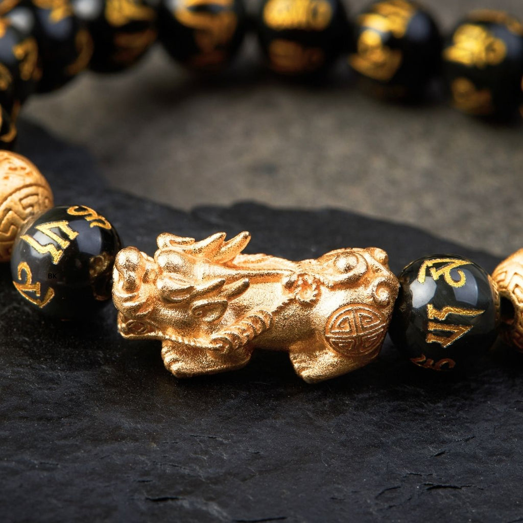Buddha & Karma Feng Shui Bracelet - Pixiu Black Obsidian Bracelet for Wealth
