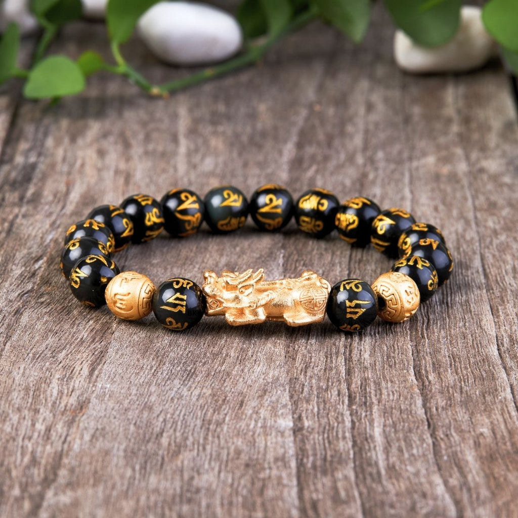 Buddha & Karma Feng Shui Bracelet - Pixiu Black Obsidian Bracelet for Wealth