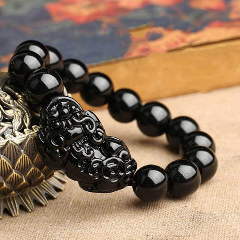 Buddha & Karma Black Obsidian Pixiu Bracelet - Wealth Protection