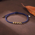 Buddha & Karma Five Lucky Beads Copper Bracelet - Blue & Red String