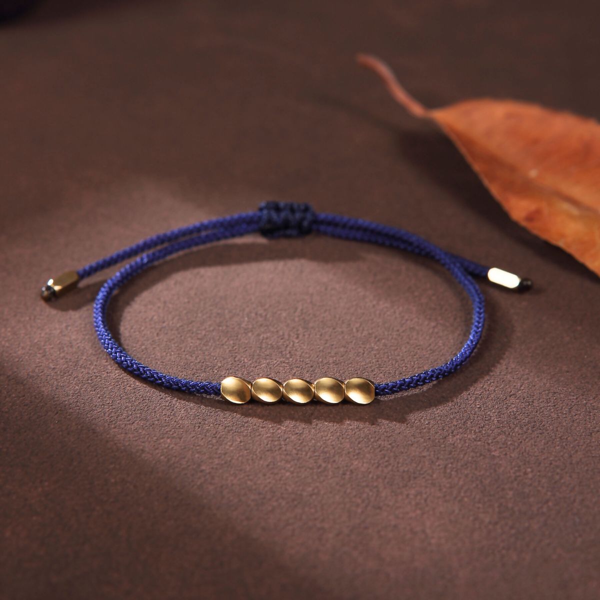 Buddha & Karma Five Lucky Beads Copper Bracelet - Blue & Red String