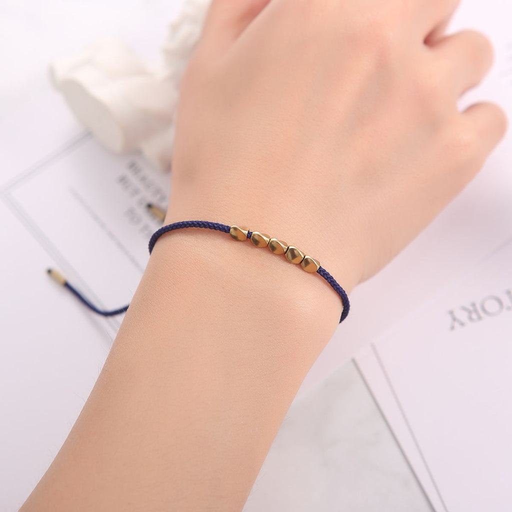 Buddha & Karma Five Lucky Beads Copper Bracelet - Blue & Red String